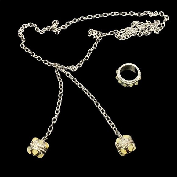 Karen Kane signed lariat necklace ring silver tone rhinestones white pear shape - Picture 8 of 16